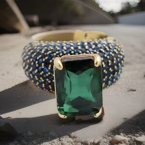 Kurt Geiger Emerald Green Statement Ring with Blue Pavé Band Sz. 7, 8, 9